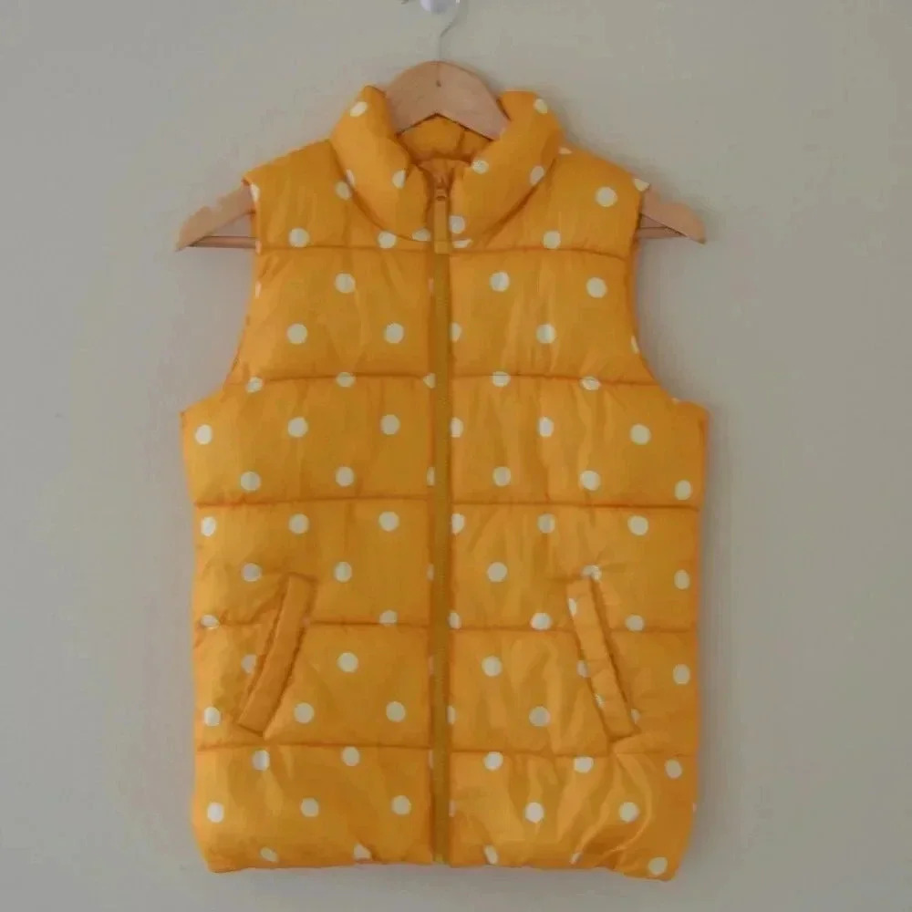 OLD NAVY Girls Puffer Vest with Polka Dots In Yellow & White Size XL 14